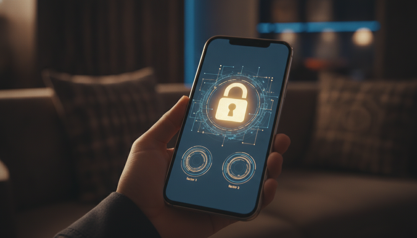 Close-up of a smartphone showing a secure two-factor authentication login prompt
